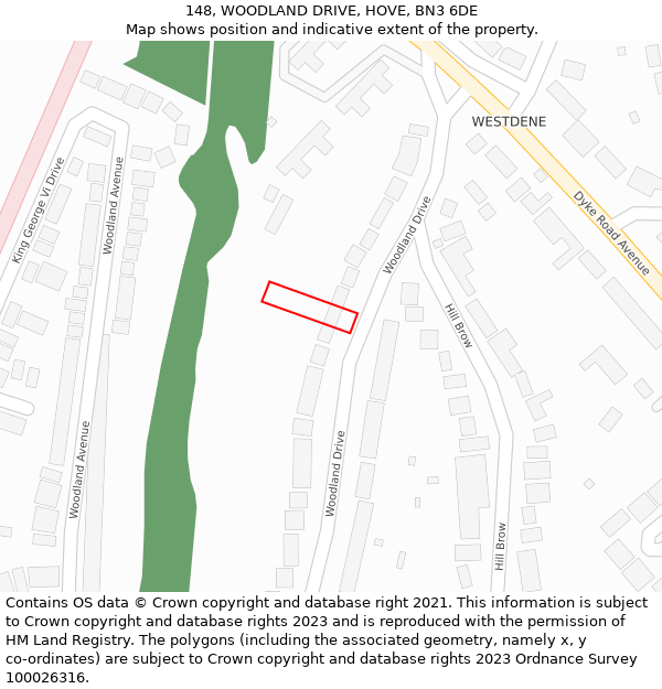 148, WOODLAND DRIVE, HOVE, BN3 6DE: Location map and indicative extent of plot
