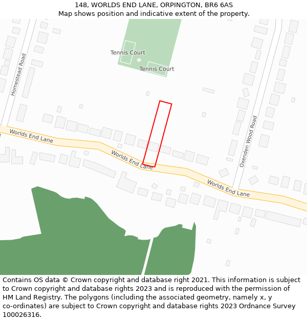 148, WORLDS END LANE, ORPINGTON, BR6 6AS: Location map and indicative extent of plot