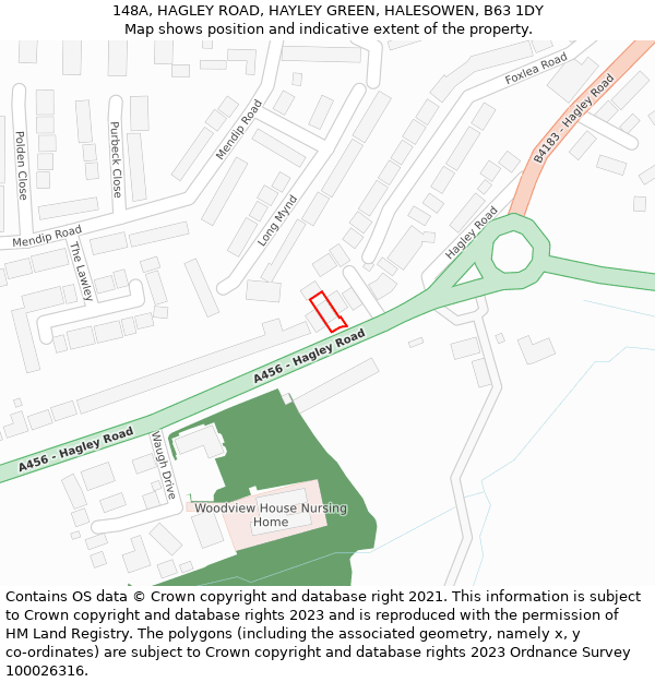 148A, HAGLEY ROAD, HAYLEY GREEN, HALESOWEN, B63 1DY: Location map and indicative extent of plot