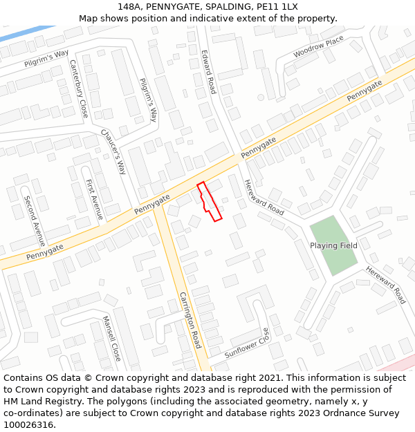 148A, PENNYGATE, SPALDING, PE11 1LX: Location map and indicative extent of plot