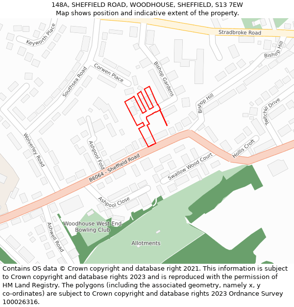 148A, SHEFFIELD ROAD, WOODHOUSE, SHEFFIELD, S13 7EW: Location map and indicative extent of plot