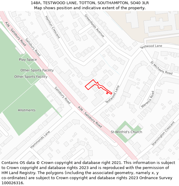 148A, TESTWOOD LANE, TOTTON, SOUTHAMPTON, SO40 3LR: Location map and indicative extent of plot