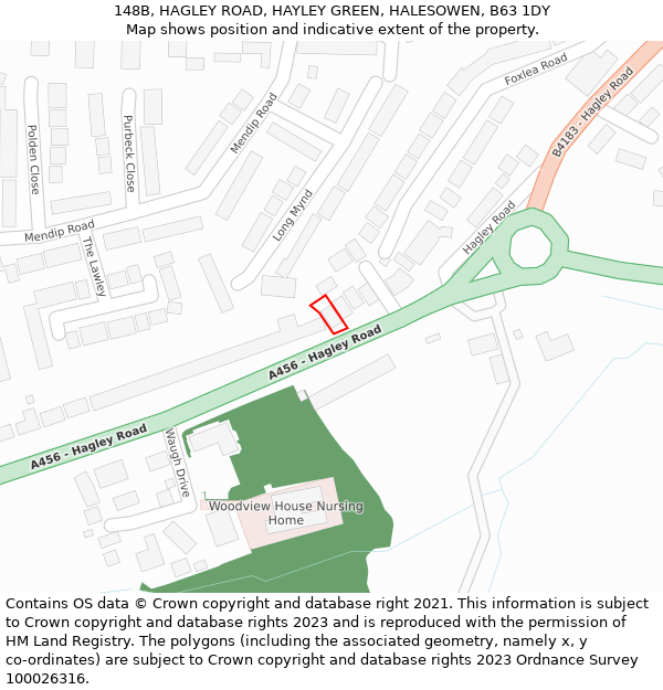 148B, HAGLEY ROAD, HAYLEY GREEN, HALESOWEN, B63 1DY: Location map and indicative extent of plot