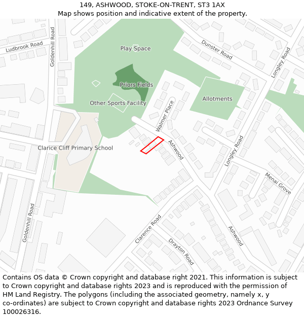 149, ASHWOOD, STOKE-ON-TRENT, ST3 1AX: Location map and indicative extent of plot