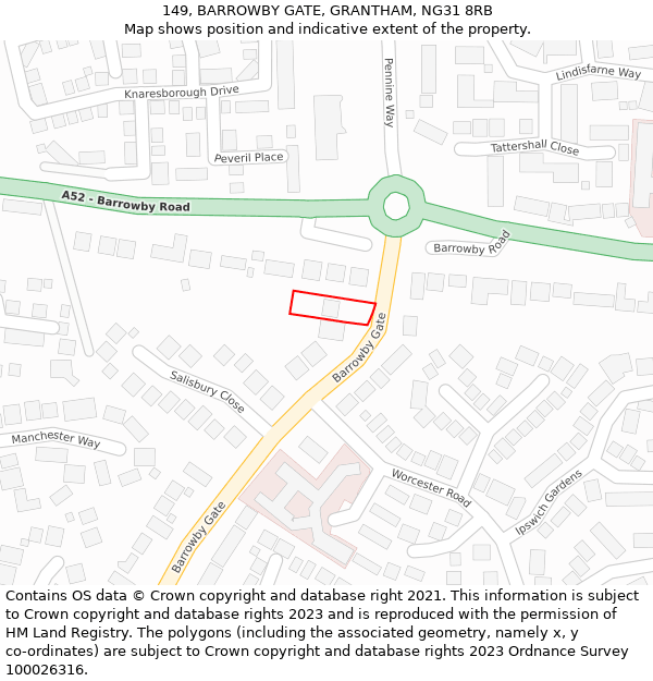 149, BARROWBY GATE, GRANTHAM, NG31 8RB: Location map and indicative extent of plot