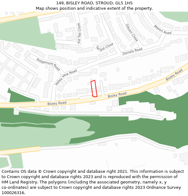 149, BISLEY ROAD, STROUD, GL5 1HS: Location map and indicative extent of plot