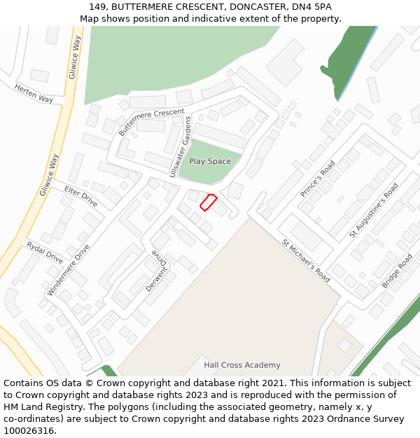 149, BUTTERMERE CRESCENT, DONCASTER, DN4 5PA: Location map and indicative extent of plot