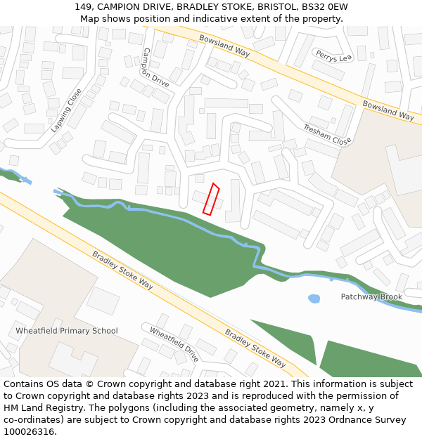 149, CAMPION DRIVE, BRADLEY STOKE, BRISTOL, BS32 0EW: Location map and indicative extent of plot