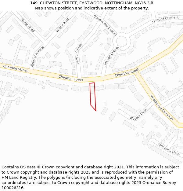 149, CHEWTON STREET, EASTWOOD, NOTTINGHAM, NG16 3JR: Location map and indicative extent of plot