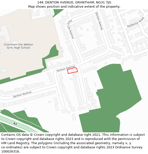 149, DENTON AVENUE, GRANTHAM, NG31 7JG: Location map and indicative extent of plot