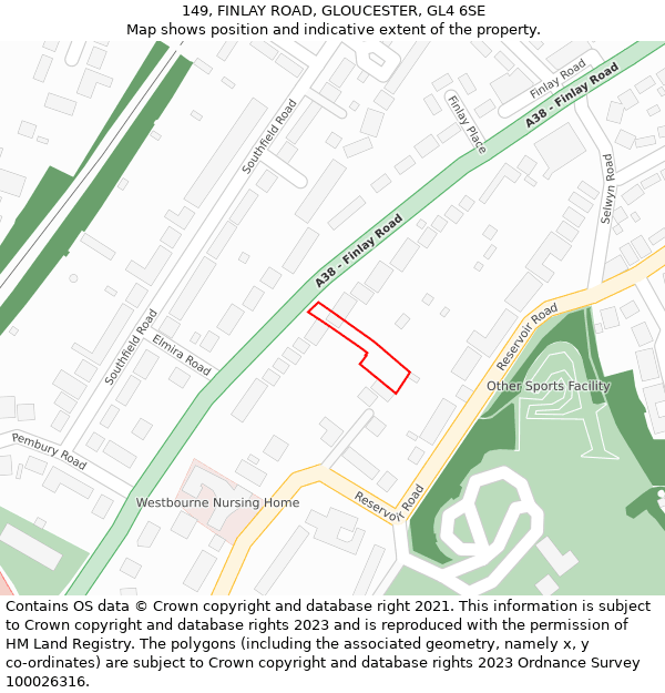 149, FINLAY ROAD, GLOUCESTER, GL4 6SE: Location map and indicative extent of plot