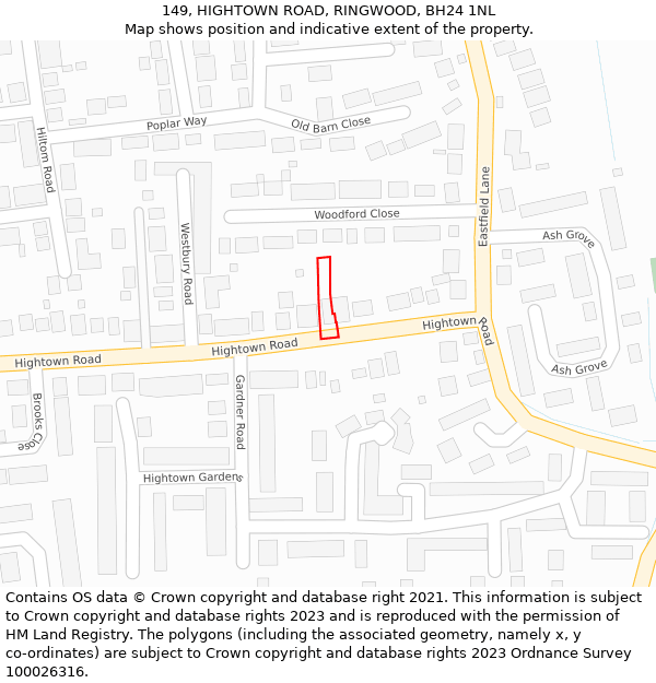 149, HIGHTOWN ROAD, RINGWOOD, BH24 1NL: Location map and indicative extent of plot