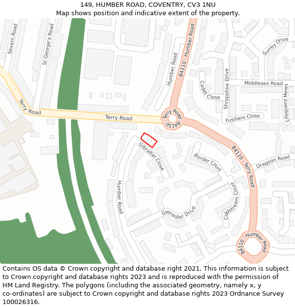 149, HUMBER ROAD, COVENTRY, CV3 1NU: Location map and indicative extent of plot