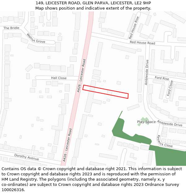 149, LEICESTER ROAD, GLEN PARVA, LEICESTER, LE2 9HP: Location map and indicative extent of plot