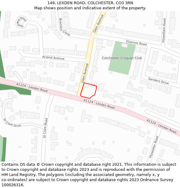 149, LEXDEN ROAD, COLCHESTER, CO3 3RN: Location map and indicative extent of plot
