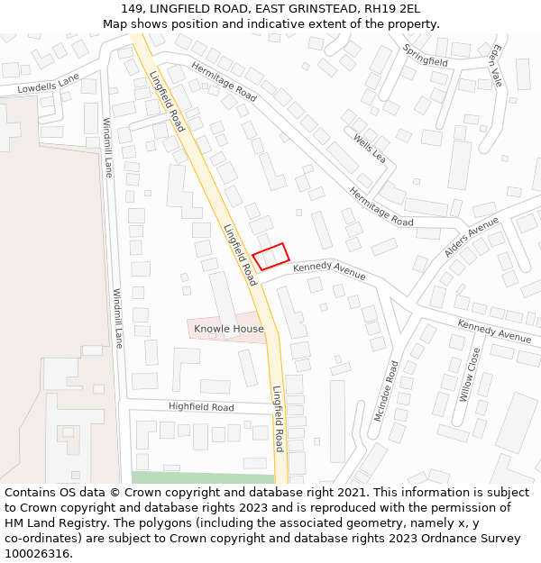 149, LINGFIELD ROAD, EAST GRINSTEAD, RH19 2EL: Location map and indicative extent of plot