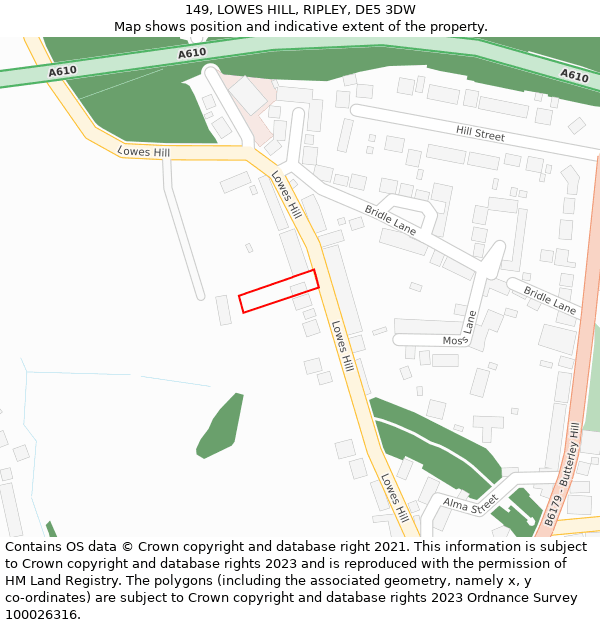 149, LOWES HILL, RIPLEY, DE5 3DW: Location map and indicative extent of plot