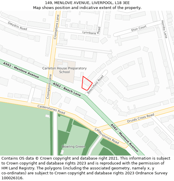 149, MENLOVE AVENUE, LIVERPOOL, L18 3EE: Location map and indicative extent of plot