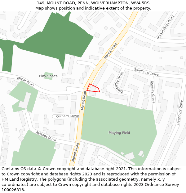 149, MOUNT ROAD, PENN, WOLVERHAMPTON, WV4 5RS: Location map and indicative extent of plot