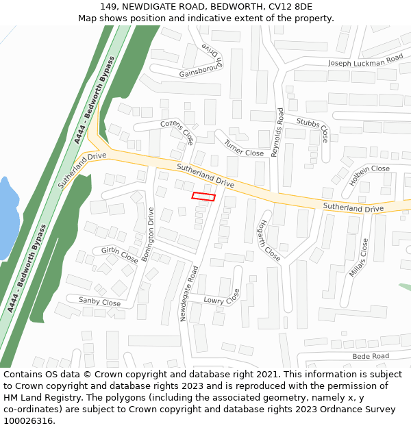 149, NEWDIGATE ROAD, BEDWORTH, CV12 8DE: Location map and indicative extent of plot