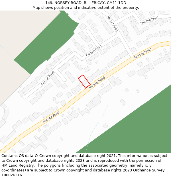 149, NORSEY ROAD, BILLERICAY, CM11 1DD: Location map and indicative extent of plot