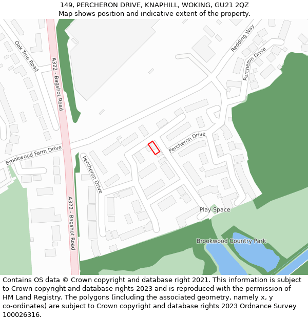 149, PERCHERON DRIVE, KNAPHILL, WOKING, GU21 2QZ: Location map and indicative extent of plot