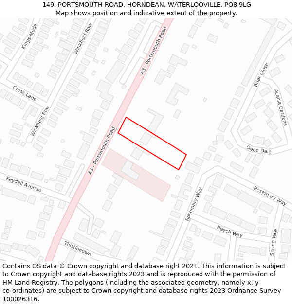 149, PORTSMOUTH ROAD, HORNDEAN, WATERLOOVILLE, PO8 9LG: Location map and indicative extent of plot