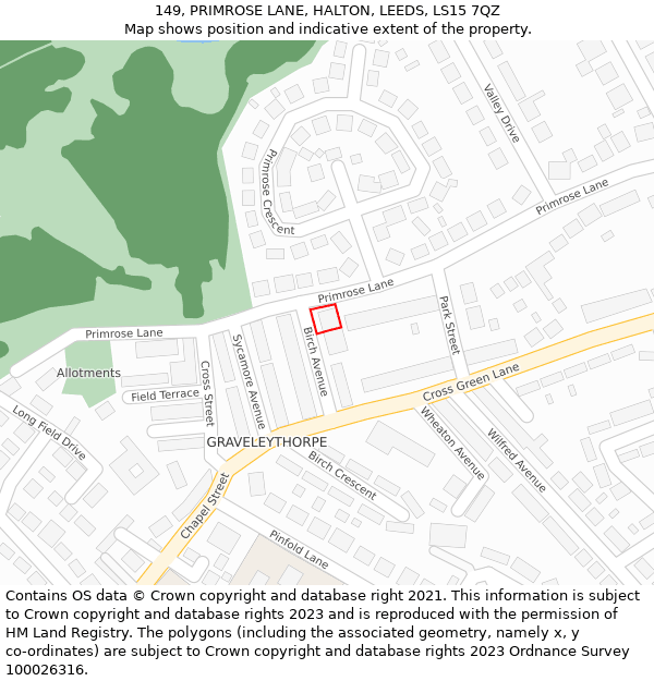 149, PRIMROSE LANE, HALTON, LEEDS, LS15 7QZ: Location map and indicative extent of plot