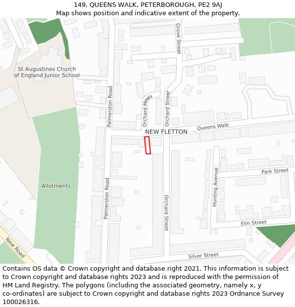 149, QUEENS WALK, PETERBOROUGH, PE2 9AJ: Location map and indicative extent of plot