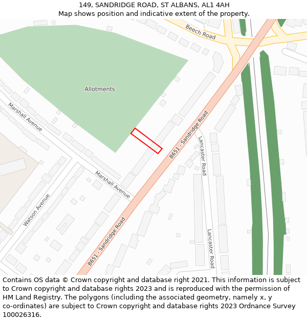 149, SANDRIDGE ROAD, ST ALBANS, AL1 4AH: Location map and indicative extent of plot