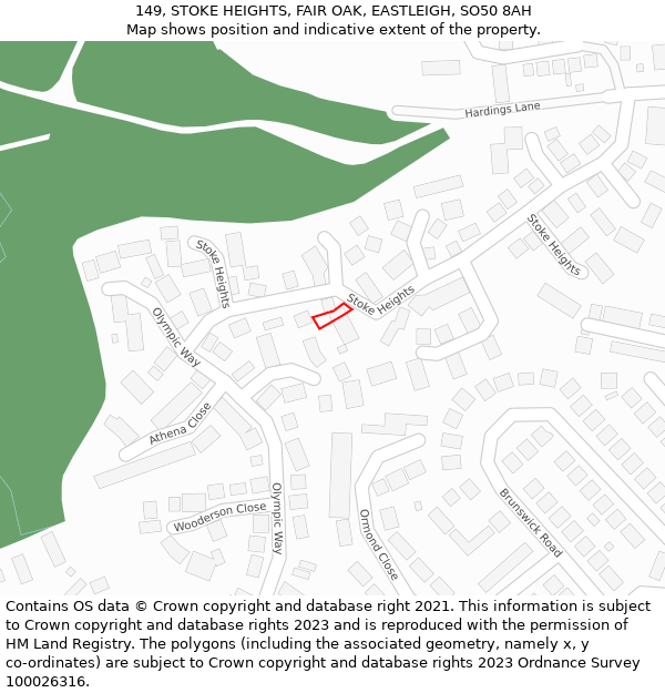 149, STOKE HEIGHTS, FAIR OAK, EASTLEIGH, SO50 8AH: Location map and indicative extent of plot