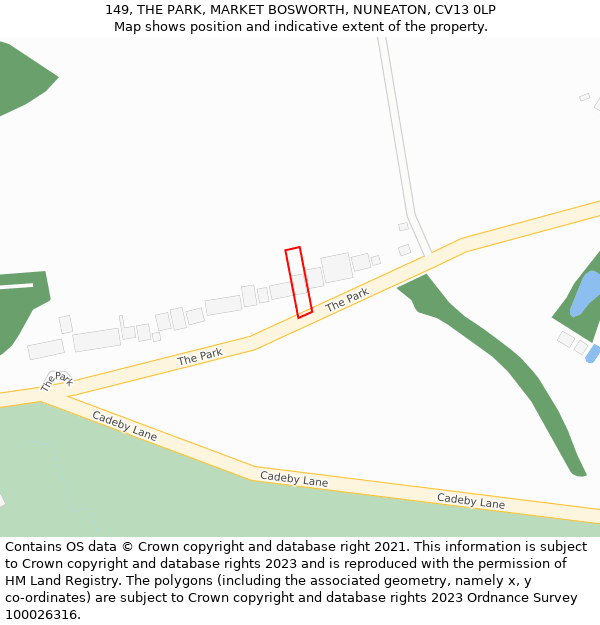 149, THE PARK, MARKET BOSWORTH, NUNEATON, CV13 0LP: Location map and indicative extent of plot