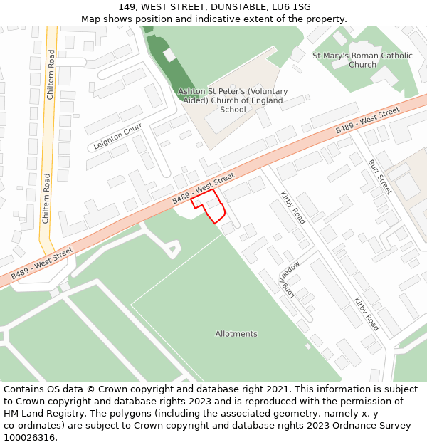 149, WEST STREET, DUNSTABLE, LU6 1SG: Location map and indicative extent of plot