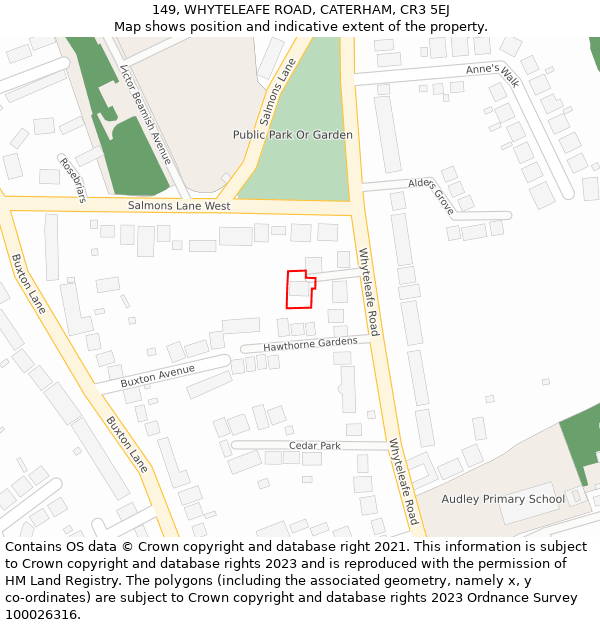 149, WHYTELEAFE ROAD, CATERHAM, CR3 5EJ: Location map and indicative extent of plot