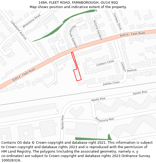 149A, FLEET ROAD, FARNBOROUGH, GU14 9SQ: Location map and indicative extent of plot