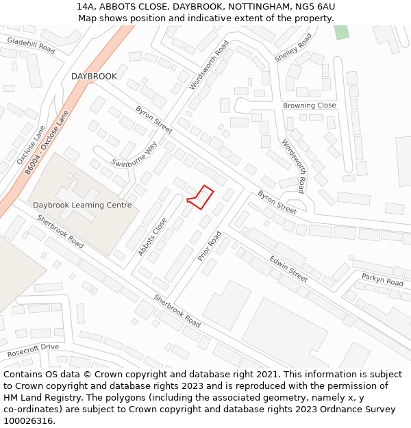 14A, ABBOTS CLOSE, DAYBROOK, NOTTINGHAM, NG5 6AU: Location map and indicative extent of plot