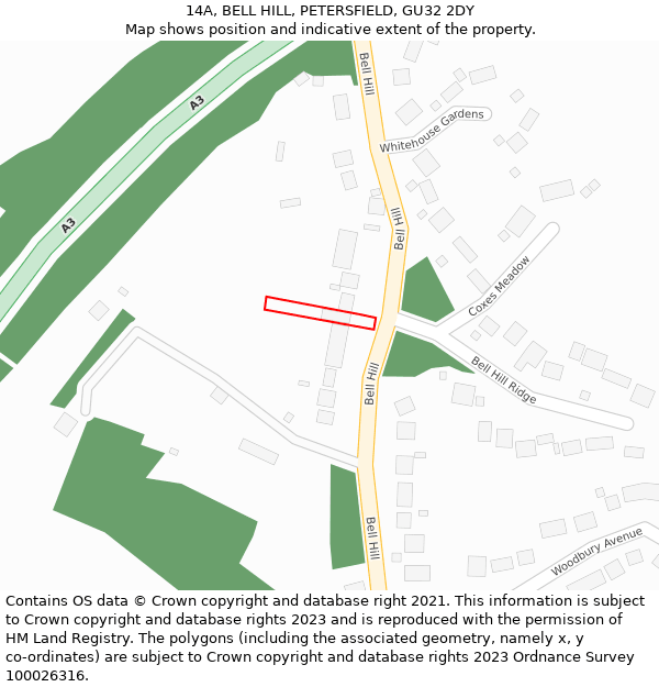 14A, BELL HILL, PETERSFIELD, GU32 2DY: Location map and indicative extent of plot