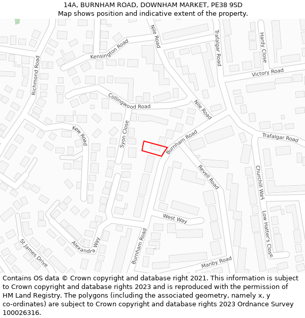 14A, BURNHAM ROAD, DOWNHAM MARKET, PE38 9SD: Location map and indicative extent of plot