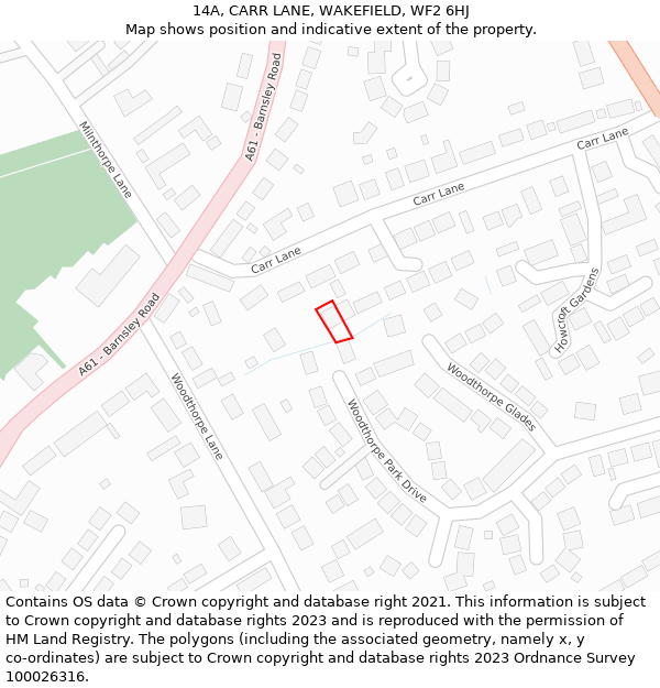 14A, CARR LANE, WAKEFIELD, WF2 6HJ: Location map and indicative extent of plot