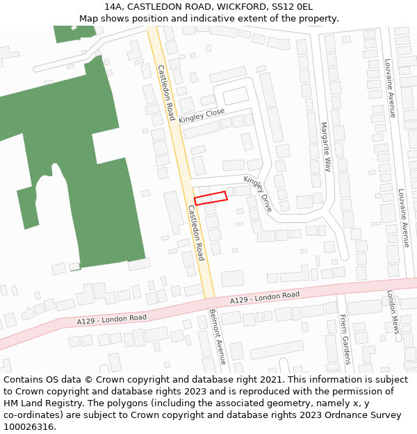 14A, CASTLEDON ROAD, WICKFORD, SS12 0EL: Location map and indicative extent of plot