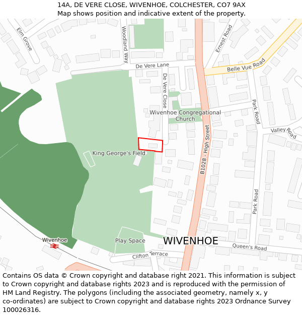 14A, DE VERE CLOSE, WIVENHOE, COLCHESTER, CO7 9AX: Location map and indicative extent of plot