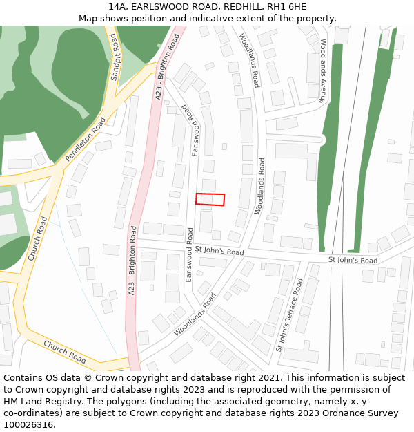 14A, EARLSWOOD ROAD, REDHILL, RH1 6HE: Location map and indicative extent of plot