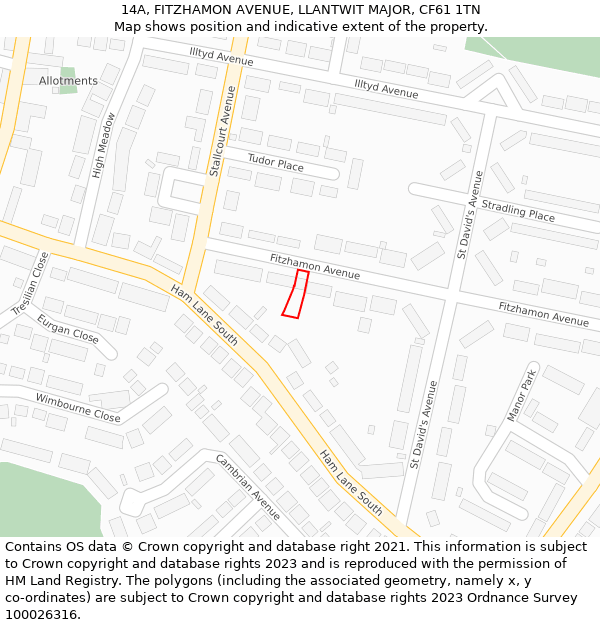 14A, FITZHAMON AVENUE, LLANTWIT MAJOR, CF61 1TN: Location map and indicative extent of plot