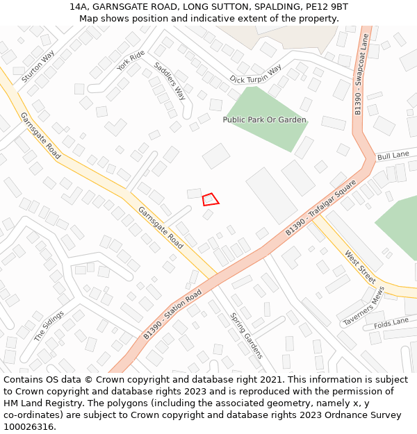 14A, GARNSGATE ROAD, LONG SUTTON, SPALDING, PE12 9BT: Location map and indicative extent of plot