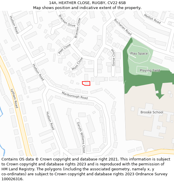 14A, HEATHER CLOSE, RUGBY, CV22 6SB: Location map and indicative extent of plot