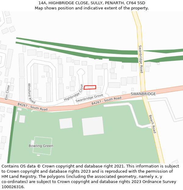 14A, HIGHBRIDGE CLOSE, SULLY, PENARTH, CF64 5SD: Location map and indicative extent of plot