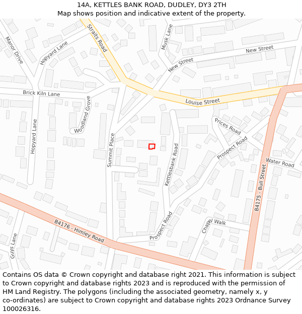 14A, KETTLES BANK ROAD, DUDLEY, DY3 2TH: Location map and indicative extent of plot