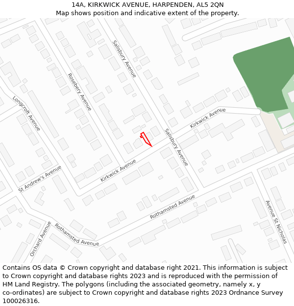 14A, KIRKWICK AVENUE, HARPENDEN, AL5 2QN: Location map and indicative extent of plot