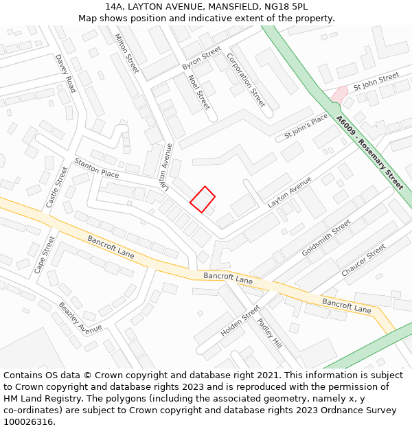 14A, LAYTON AVENUE, MANSFIELD, NG18 5PL: Location map and indicative extent of plot