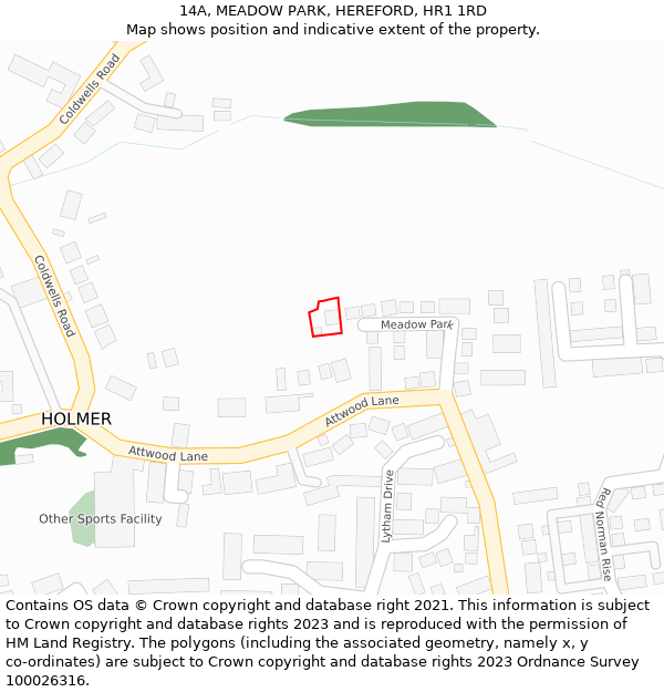 14A, MEADOW PARK, HEREFORD, HR1 1RD: Location map and indicative extent of plot